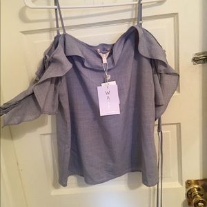 Baby blue off the shoulder blouse